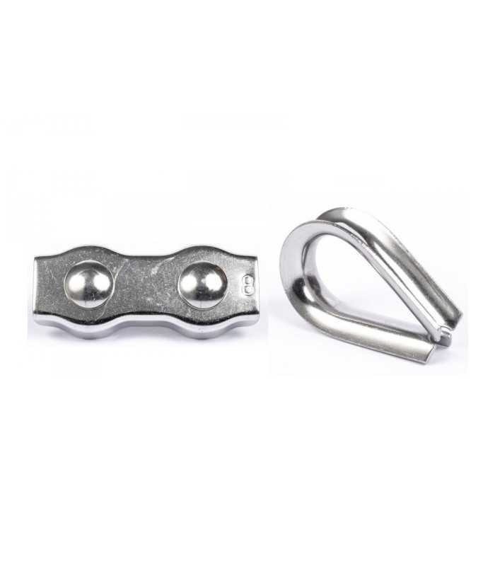 Kit Serre cable double et cosse coeur câble de 4mm inox
