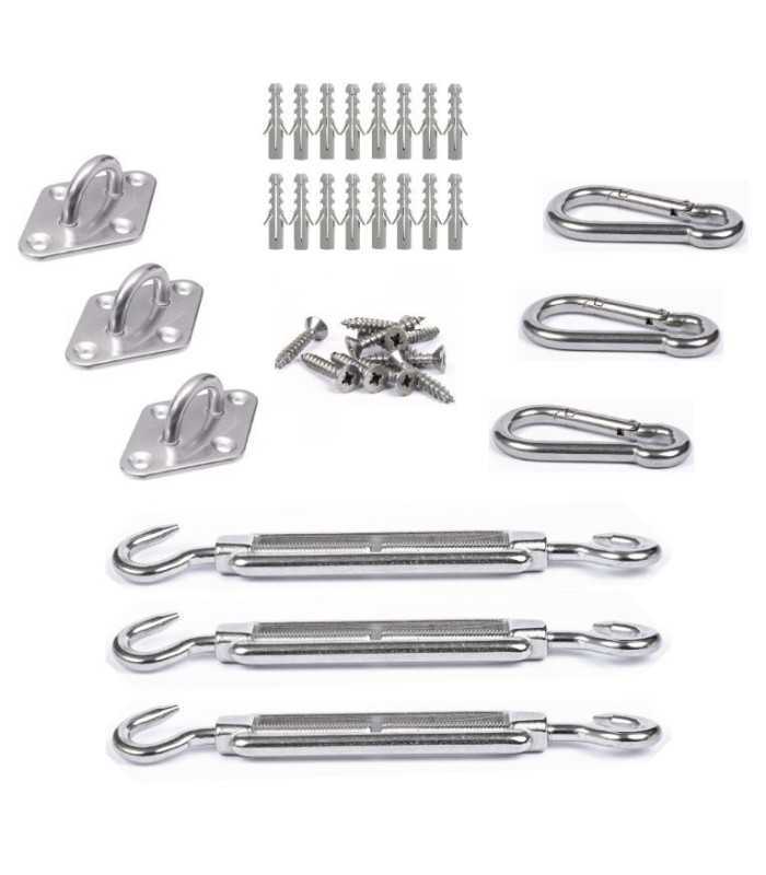 Kit tendeur voile d'ombrage 3 points de fixation inox Kit tendeur voile d'ombrage 3 points de fixation inox