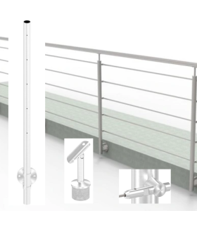 Poteau inox à l'anglaise 5 câbles pour garde-corps