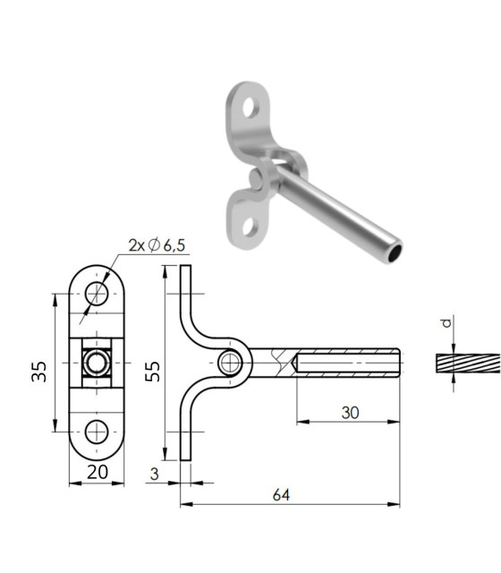 Kit 2m50 câble inox 4mm serti articulé + tendeur articulé inox